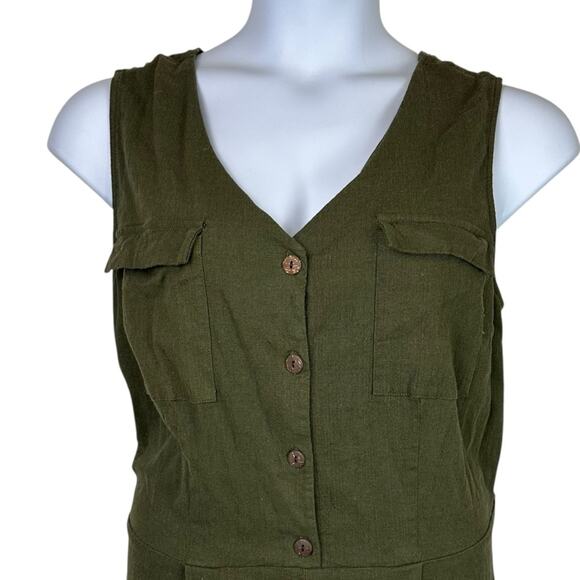 Monteau Olive Green Sleeveless Jumpsuit Linen Blend Size 2X - Picture 2 of 5